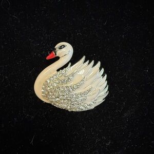 Napier Silver and Red Swan Brooch
